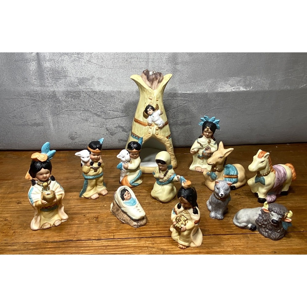 Vintage Ceramic Nativity Set 12 Piece Teepee Southwestern Desert Decor No Joseph